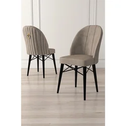 Hanah Home set trpezarijskih stolica Ritim 8 kom, kapućino tkanina Babyface, crne drvene noge