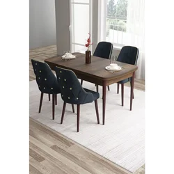 Hanah Home trpezarijski set Tia, sto i 4 stolice, ploča u dekoru drveta Baroque, antracit tkanina Babyface