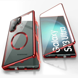 Magnetni Full-Body ovitk s steklom Stronghold MagLock za Samsung S21 Ultra - titanium red