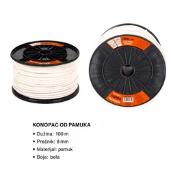 KMT Pamučno uže, 8 mm, Belo