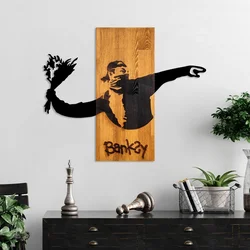 Aberto Design Zidna dekoracija Banksy - Flower Thrower, 69x58x3 cm, Crna