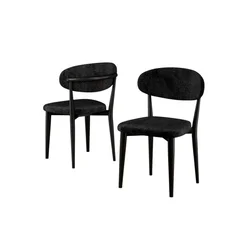 Hanah Home set trpezarijskih stolica Onex 6 kom, crna bukle tkanina, crne drvene noge