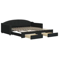 Vidaxl Izvlečna dnevna postelja s predali črna 100x200 cm blago