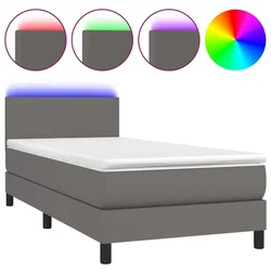 Vidaxl Box spring postelja z vzmetnico LED siv 90x190 cm umetno usnje