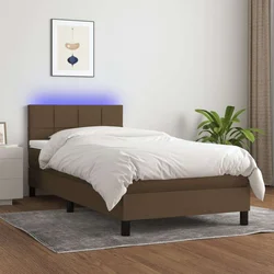 Vidaxl Box spring postelja z vzmetnico LED temno rjava 80x200 cm blago