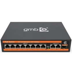 Gembird GMB POE FS1010PS1 Switch, IEEE802.3af/at, 8 PoE 10/100M, 2 UP-link 100/1000M +1 SFP port,52V 120W, 3