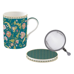 Mug with infuser and lid, porcelain, 350 ml, Magie DOrient Green -