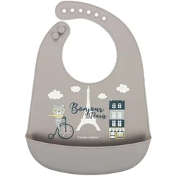Canpol babies Silikonski slinček z žepom Bonjour Paris bež