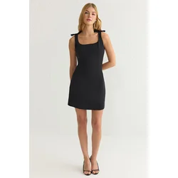 Trendyol Black Plain Bow Mini Woven Dress