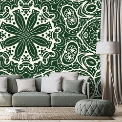 Tapeta bela Mandala na zelenem ozadju - 343x231