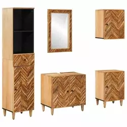 Set ormarića za kupaonicu s ladicama 5 pcs Čvrsto drvo manga