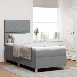 Vidaxl LED Box Spring Postelja Svetlo siva 90 x 190 cm blago
