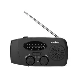 Nedis RDFMCR2000BK-Radio AM/FM sa ručnom kurblom, solarnim panelom i LED svetiljkom 2000 mAh