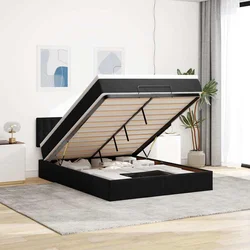Ottoman krevet s madracem i LED diodama crni 140x200 cm baršun
