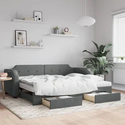 Vidaxl Izvlečna dnevna postelja s predali temno siva 90x200 cm blago