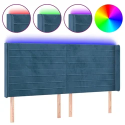 Vidaxl LED posteljno vzglavje temno modro 203x16x118/128 cm žamet