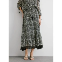 Pepe Jeans za ženske. PL901213 Midi krilo iz črne tkanine Earn chiffon (L), Črna, Priložnostno, Poliester