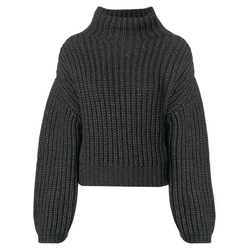 Lanvin-ribbed knit gathered sleeve sweater-women-Grey