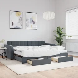 Dnevni krevet s pomoćnim ležajem i ladicama tamno sivi 90x190 cm baršun