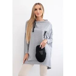 Oversize sweatshirt with asymmetrical sides in gray color