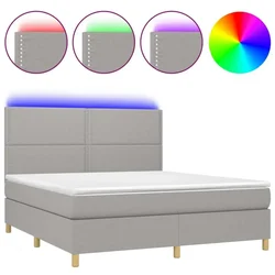 Vidaxl Box spring postelja z vzmetnico LED sv. siva 180x200 cm blago