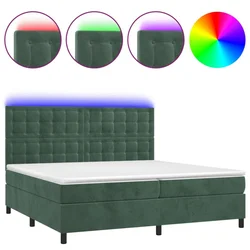 Vidaxl Box spring postelja z vzmetnico LED tem. zelena 200x200cm žamet