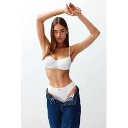 Trendyol White Ribbed Label Detailed Rope Strap Coverless Knitted Underwear Set