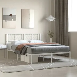 shumee vidaXL Kovinski posteljni okvir z vzglavjem bel 140x200 cm