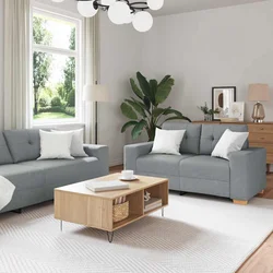 Dvodijelni set sofa s jastucima, svijetlo siva tkanina