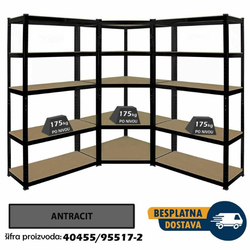 Ugaona polica 180x90x90x45cm, 5x175kg + 2 police 180x90x45cm, 5x175kg antracit