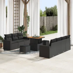 Sjedeća garnitura za vrt s jastukom s pohranom 10 pcs Crna