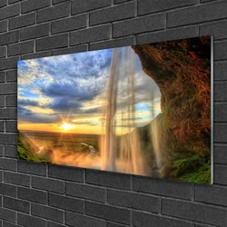 tulup.si Steklena slika Slap landscape vode 125x50 cm 2 obešalnika