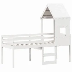 Vidaxl Visoka postelja s streho bela 90x200 cm trdna borovina