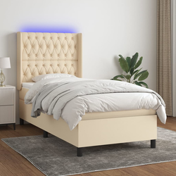 vidaXL Box spring postelja z vzmetnico LED krem 80x200 cm blago