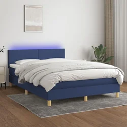 shumee Box spring postelja z vzmetnico LED modra 140x200 cm blago