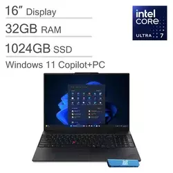 Lenovo - ThinkPad E16 Gen 3 16 WUXGA AI PC Laptop - Intel Core Ultra 7 with 32GB Memory - 1TB SSD - Windows 11 Pro - Black