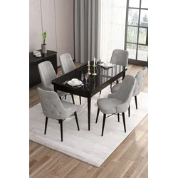 Hanah Home Set Trpezarijski sto i 6 stolica Are, Sivo-crni