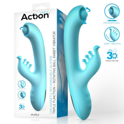 Action Murly Triple Function G-Spot Rabbit Vibrator with Massaging Ball 3 Motors Tuquoise