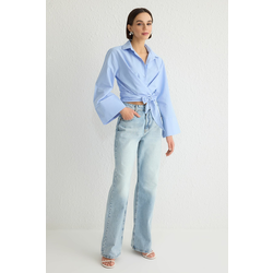 Trendyol Light Blue Binding Detailed Regular Regular Pattern Woven Shirt