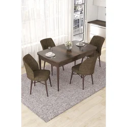 Hanah Home trpezarijski set Nef, sto na razvlačenje i 4 stolice, ploča u dekoru drveta Baroque, braon tkanina Jerry