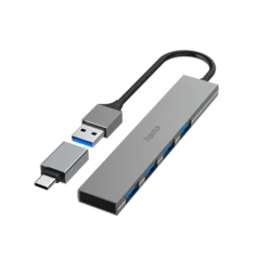 Hama USB hub 4 porta, USB 3.2, 5 Gbit/s + USB-C adapter ultra tanak 200141