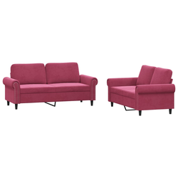 2-dijelni set sofa s jastucima crvena boja vina baršunasti