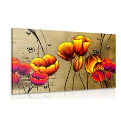 Slika rdeč poljski mak v etno pridihu - 40x30