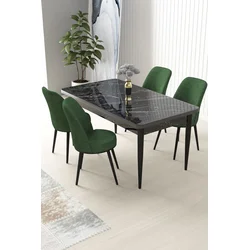 Hanah Home Set Trpezarijski sto i 4 stolice Nil, Zeleno-crni