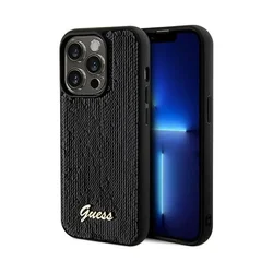 Guess Ovitek Sequin Script kovinski za iPhone 14 Pro Max črne barve