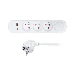 Solight PP111PD20 - Produžni kabl sa prekidačem, 3 utičnice i USB-A/USB-C priključcima za punjenje, 2 m