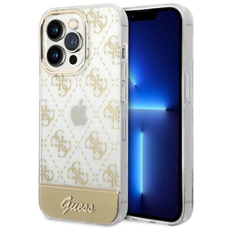 Maska Guess PC/ TPU Peony Glitter Script Logo za iPhone 14 Pro zlatna.