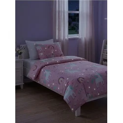 Sinsay - Set posteljine sa fluorescentnim motivom jednoroga - pastelno roze