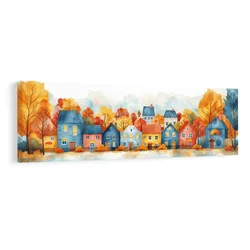 Slika jesenska vas z hišami - 135x45