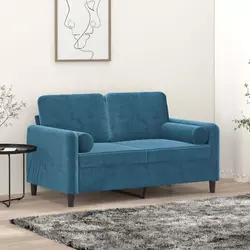 Dvosjed s ukrasnim jastucima plavi 120 cm baršunasti